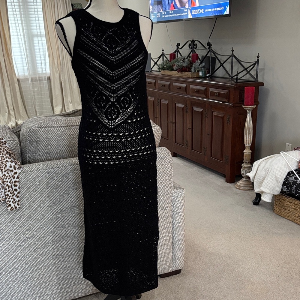 INC International Concepts Black Crochet Midi Dress